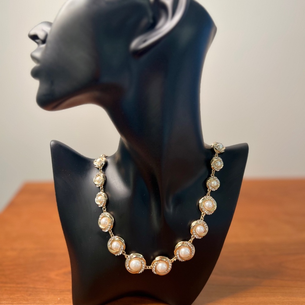 J2. Charter Club Gold-Tone Pave & Imitation Pearl Collar Necklace (NWT)